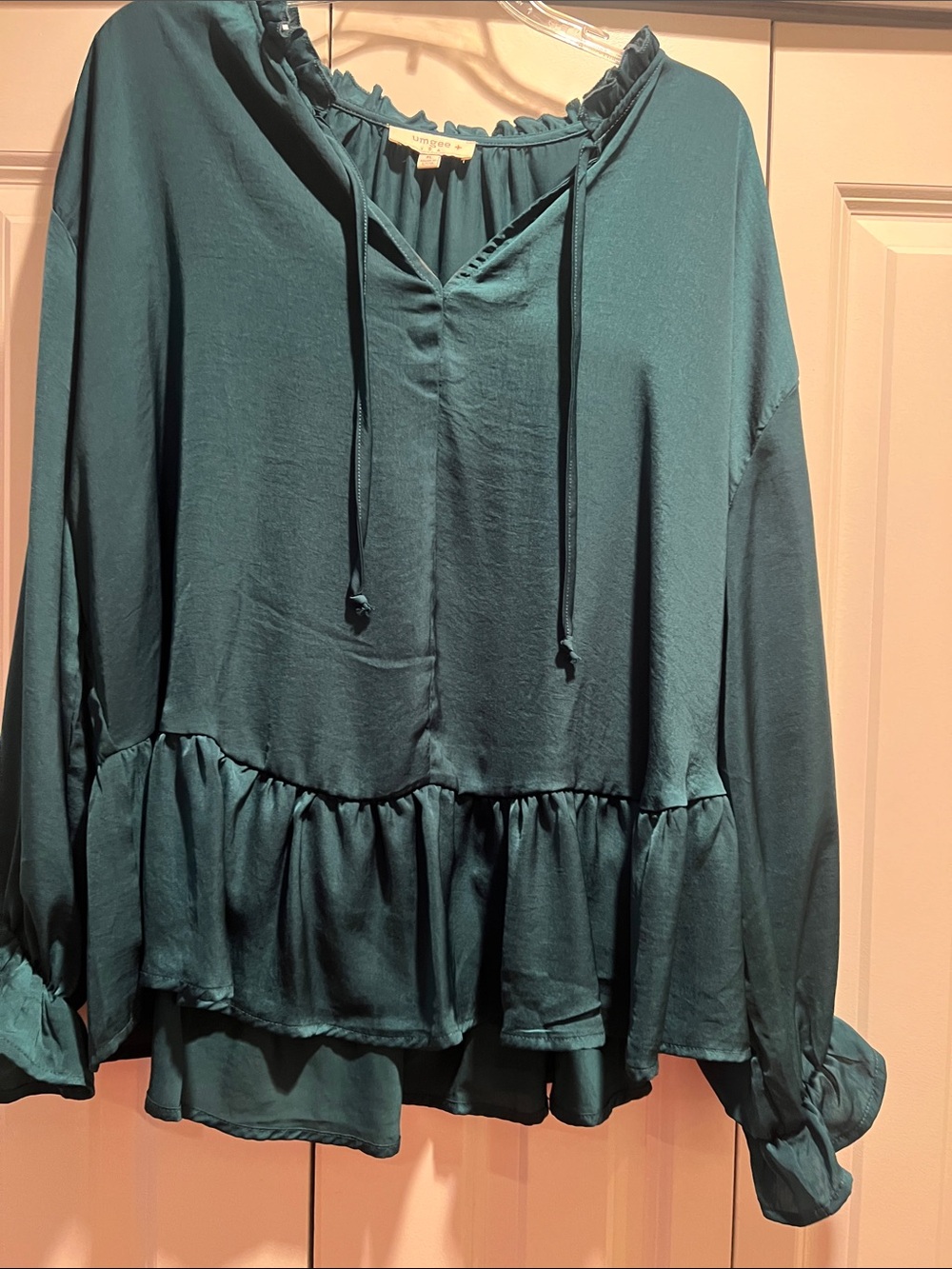 Umgee Teal Ruffle-Hem Peasant Blouse